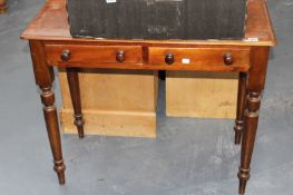 A VICTORIAN MAHOGANY TWO DRAWER SIDE TABLE