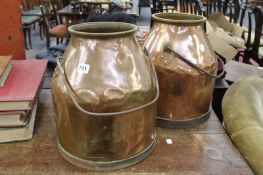 TWO COPPER CHURNS