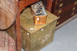 A LARGE BRASS COAL BOX,ETC