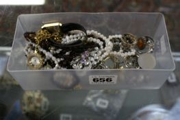 A BOX OF COSTUME JEWELLERY,ETC