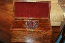 A RARE AND FINE 19TH.C.BURR YEW WOOD TEA CADDY