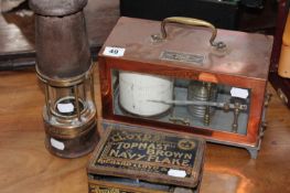 A COPPER CASED BAROGRAPH, A WOLFE SAFETY LAMP AND A COLLECTION OF POCKET AND WRISTWATCHES,ETC