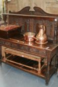 A 19TH.C.OAK DRESSER WITH CARVED GALLERY BACK