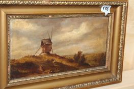 A 19TH.C.OIL ON BOARD RURAL SCENE WITH WINDMILL