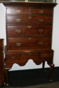 A GEO.III.MAHOGANY AND CHEVRON BANDED CHEST ON STAND