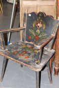 A PAIR OF SCANDINAVIAN POLYCHROME PAINTED PINE CHAIRS