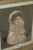 ITALIAN SCHOOL (19TH CENTURY), PORTRAIT OF A YOUNG WOMAN, INDISTINCTLY SIGNED, OIL ON PANEL, 24.5