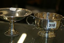 A SMALL SILVER TAZZA AND SILVER HANDLED BOWL