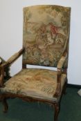 AN IMPRESSIVE CARVED WALNUT SHOW FRAME TAPESTRY UPHOLSTERED ARMCHAIR
