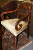 A PAIR OF LATE GEORGIAN MAHOGANY CARVER ARMCHAIRS WITH SCROLL ARMS