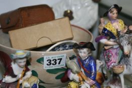 THREE ANTIQUE PORCELAIN FIGURES AND VARIOUS CHINA.