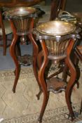 A PAIR OF EDWARDIAN MAHOGANY JARDINIERE WITH BRASS LINERS