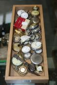 A BOX OF POCKET WATCHES.