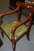 AN EARLY 19TH.C.MAHOGANY AND LEATHER UPHOLSTERED DESK ARMCHAIR