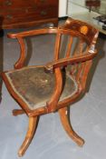 AN EDWARDIAN INLAID SWIVEL OFFICE ARMCHAIR