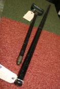 AN AIR CANE BLACK JAPANNED WITH HORN KNOB. C/W PUMP (2)********WITHDRAWN BY VENDOR**************