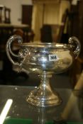 A LARGE HALLMARKED SILVER TWIN HANDLED ROSEBOWL