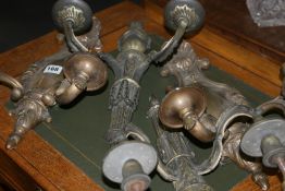 TWO PAIRS OF ANTIQUE BRASS WALL LIGHTS