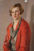 LEONARD FULLER. THE RED CARDIGAN SIGNED AND DATED 1936 OIL ON CANVAS. 91 x 71cms. UNFRAMED. ARR