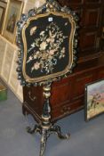 A VICTORIAN POLE SCREEN WITH EMBROIDERED PANEL