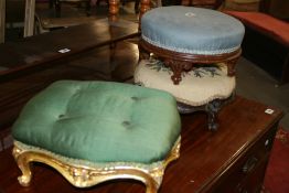 THREE ANTIQUE BUN FOOTSTOOLS