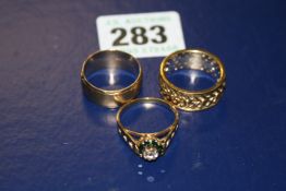 THREE 9CT.GOLD RINGS, ONE STONE SETapprox 18.5 grams gross