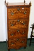 A DUTCH MAHOGANY AND MARQUETRY INLAID FOUR DRAWER TALL CHEST