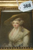 A MINIATURE PORTRAIT OF A LADY AFTER SIR JOSHUA REYNOLDS. WATERCOLOUR.