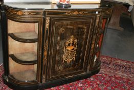 A VICTORIAN EBONISED AND BOXWOOD INLAID CREDENZA