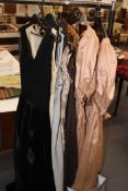 A GROUP OF LADIES PARTY GOWNS AND DRESSES TOGETHER WITH TWO PAIRS OF SHOES