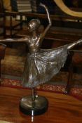 A CONTEMPORARY BRONZE SCULPTURE OF A BALLERINA INITIALLED R M AND NUMBERED 5/9. OVERALL HEIGHT