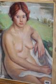 LEONARD FULLER (1891-1973) A SEATED NUDE SIGNED OIL ON CANVAS. 43 x 36cms. ARR