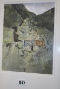 MALCOLM EDWARDS (CONTEMPORARY) WELSH BARNS, CWM NANTCOL, SIGNED GOUACHE. 25X19 CMS