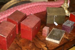 A GROUP OF 19TH.C.MOROCCO BOUND STATIONERY BOXES,ETC