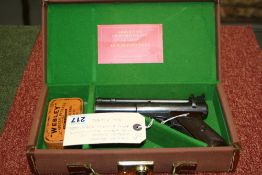 A PRE WAR WEBLEY SENIOR .22 CASED WITH ORANGE TIN OF PELLETS AND ARMY & NAVY TRADE LABEL.********