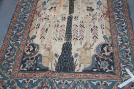 FOUR ANTIQUE ORIENTAL RUGS TO INCLUDE A FRAGMENT, A PICTORIAL PRAYER RUG AND TWO OTHERS. LARGEST 278