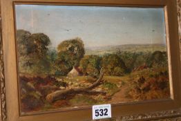 AN OIL ON CANVAS LANDSCAPE, INSCRIBED VERSO PAUL`S CRAY COMMON, KENT, MR J. FISHER, WARGRAVE, BERKS,