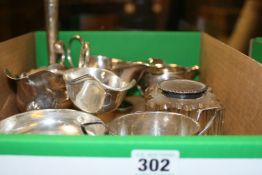 VARIOUS HALLMARKED SILVER SAUCE BOATS, AN INKWELL,ETC