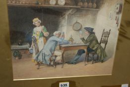 TWO 19TH CENTURY INTERIOR GENRE SCENES, SIGNED HORN, WATERCOLOUR, 36 X 27CM THE LARGEST. (2)