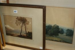 TWO EARLY 19TH CENTURY WATERCOLOUR LANDSCAPES, THE LARGEST 28.5 X 44CM.