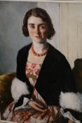 LEONARD FULLER (1891-1973) MARJORIE IN A BLACK VELVET JACKET SIGNED OIL ON CANVAS. 92 x 71cms. ARR