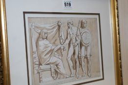 PINELLI (ITALIAN), CLASSICAL FIGURES IN A FRIEZE SETTING, SIGNED, MONOCHROME WASH, 17 X 23.5CM.