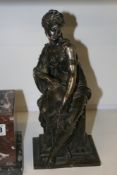 A 19TH.C.FRENCH SCHOOL CLASSICAL MAIDEN HOLDING A VASE, SILVERED BRONZE WITH MARBLE PLINTH BASE