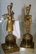 A PAIR OF 19TH.C.ORMOLU FIGURES OF FRENCH SOLDIERS, TURNED SUPPORTS ,SQUARE BASES
