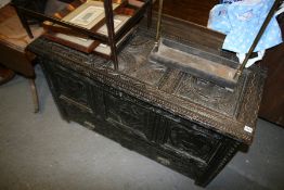 AN 18TH.C.CARVED OAK MULE CHEST