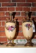A PAIR OF ROYAL WORCESTER VASES WITH FLORAL DECORATION.