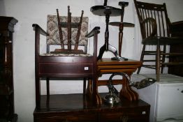 A COMMODE CHAIR AND VARIOUS OCCASIONAL FURNITURE