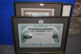 THREE ANTIQUE SHARE CERTIFICATES EARLY AMERICAN RAIL COMPANIES