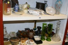 VARIOUS CHINAWARES,GLASS VASES,TREEN CARS,ETC