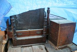 A LARGE QTY.OF ANTIQUE AND LATER FURNITURE TO INCLUDE A VICTORIAN WRITING TABLE, HOWARD & SONS